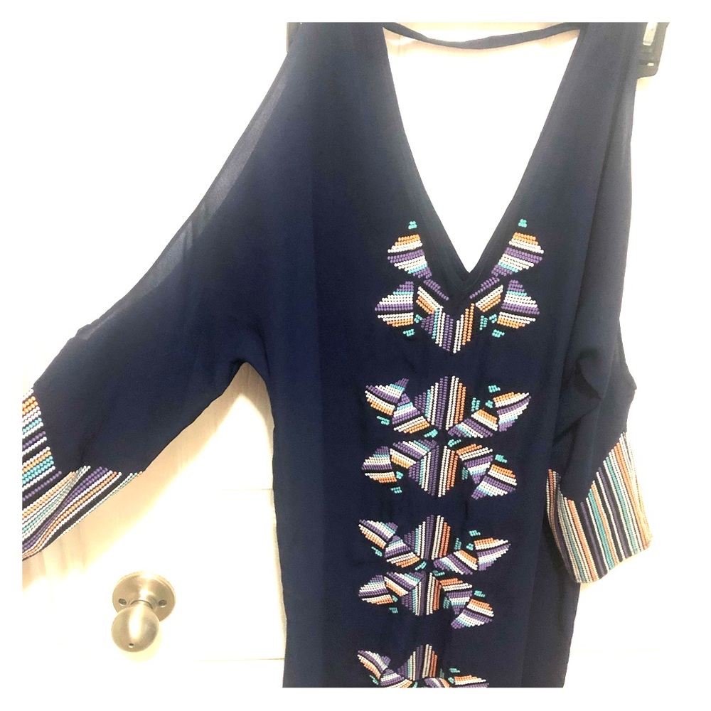 Ladies Blue THML off shoulder beaded dress Small
